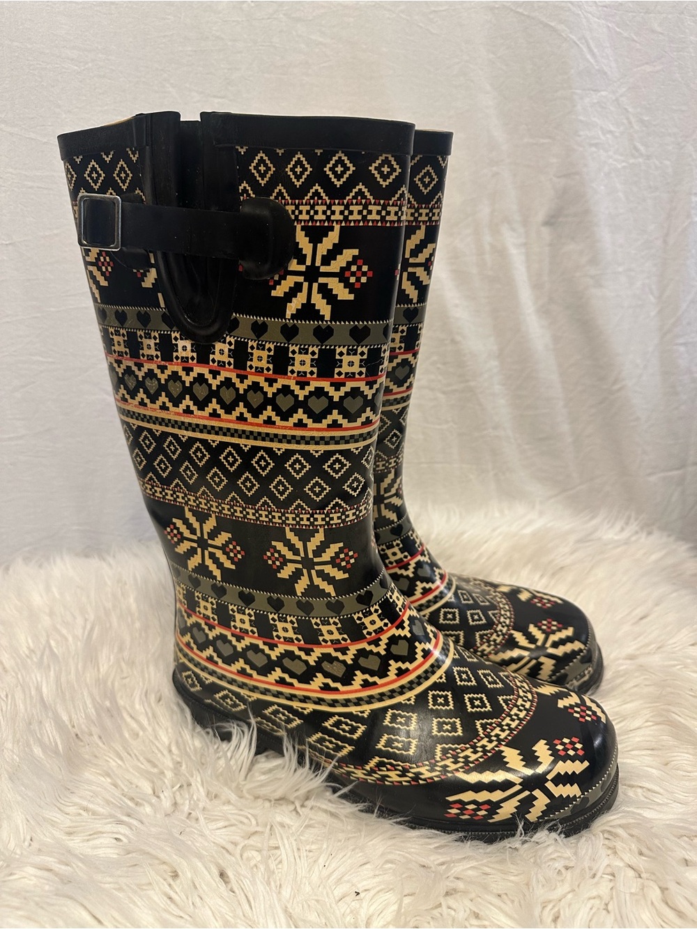 Nomad Puddles Rain Boots Size 9 Fair Isle Geometric Tall Rubber Boots